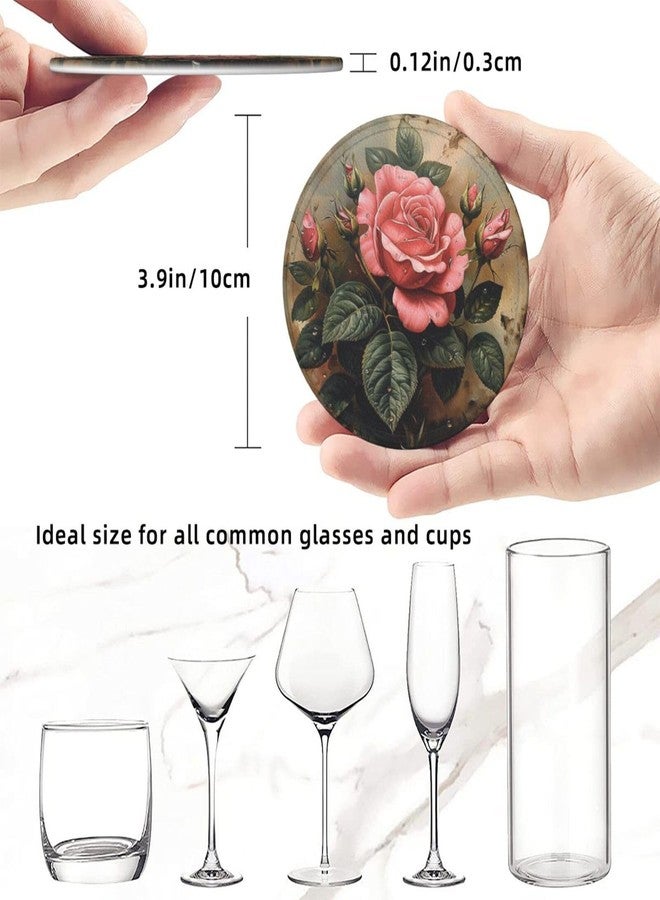 KKRMTUG Rose Coasters for Drinks with Holder Leather Coasters Set of 6 Flower Pattern Drink Coasters Sets for Living Room Kitchen Coffee Bar Table Decor - Image 3